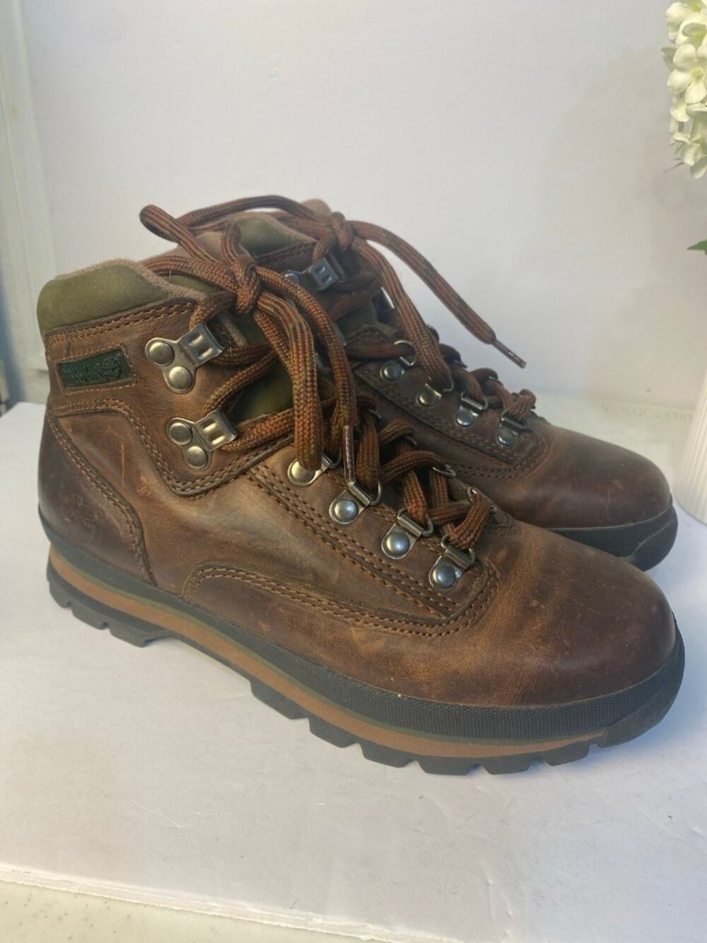 Vintage Timberland Euro Hiker Leather Lace Up Ankle Boots Brown 8 M